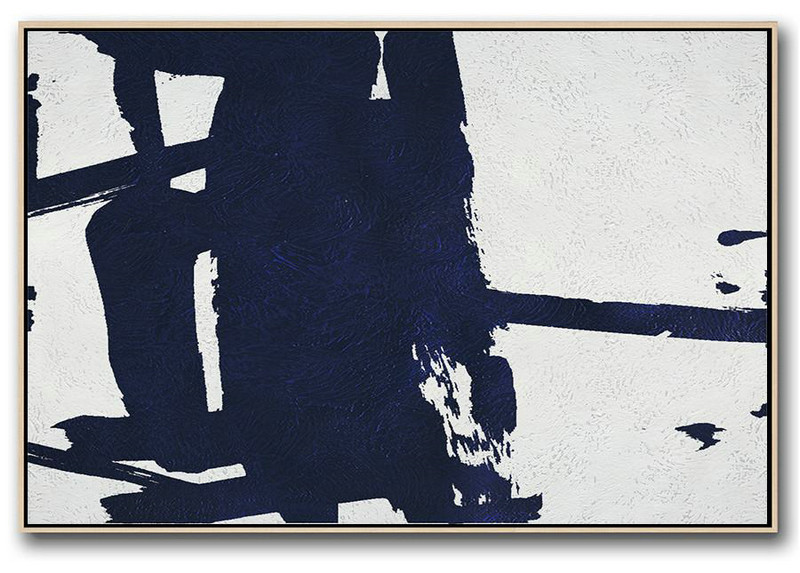 Extra Large Painting,Horizontal Navy Painting Abstract Minimalist Art On Canvas,Modern Art Oil Painting